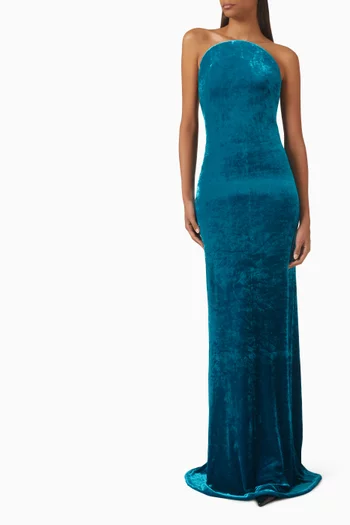 فستان بقصة منحوتة بلا حمالات مخمل