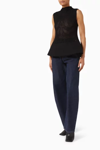 Sheer Flared Knit Top in Wool Blend