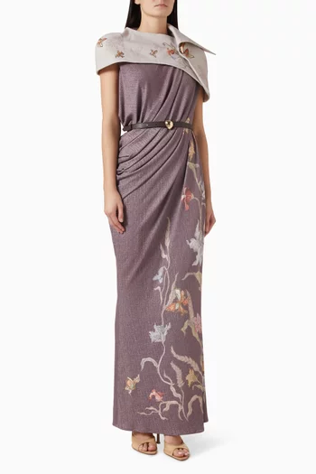 Cape Detail Printed Dress