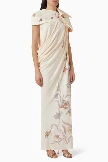 Cape Detail Printed Dress