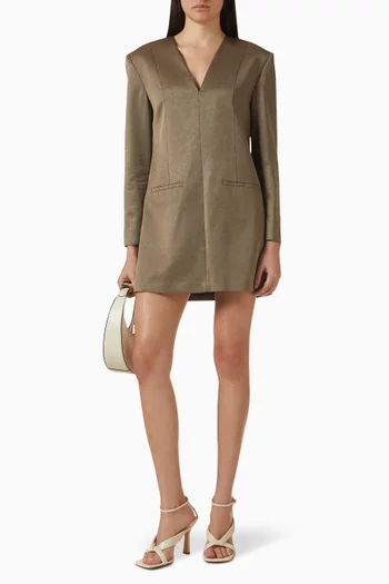 فستان توكسيدو مزيج صوف لامع بقصة قصيرة