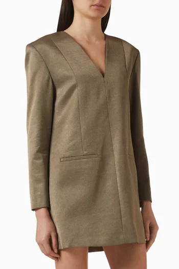 فستان توكسيدو مزيج صوف لامع بقصة قصيرة