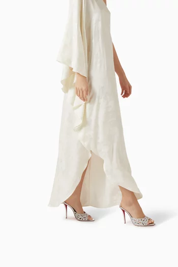 حذاء لاسيرا مفتوح من الخلف ومرصع بالكريستال بكعب 100 مم جلد لامع