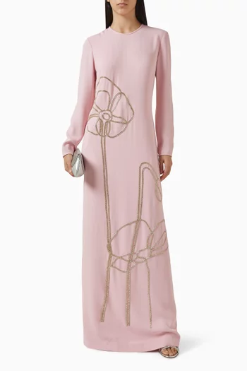 Zarei Embellished Column Gown in Crepe