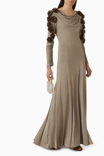 فستان مزين بزهور بارزة