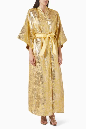 Belted Kimono Robe in Floral Jacquard