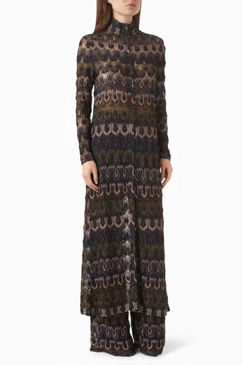 كارديغان طويل نسيج كروشيه لامع