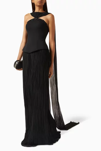 فستان بيد كريب وشيفون