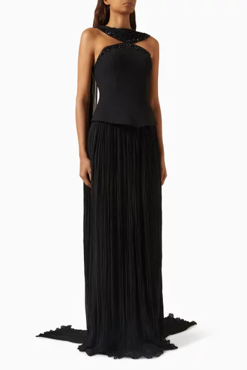 فستان بيد كريب وشيفون