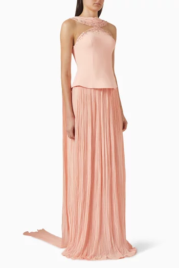 فستان بيد كريب وشيفون