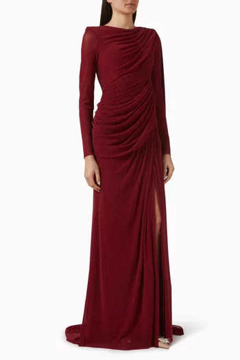 فستان بيرليا طويل بكشكش