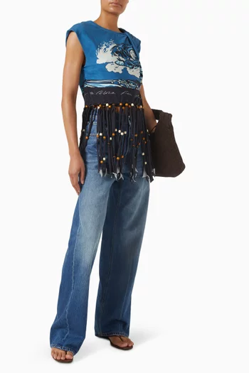 بلوزة بشرّابات مطرزة بالخرز جيرسيه قطني