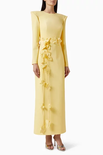 فستان بزهور بارزة وحزام