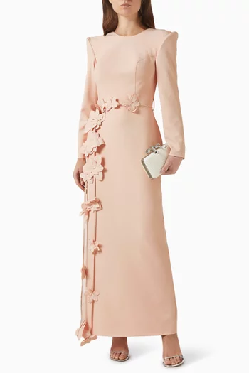 فستان بزهور بارزة وحزام