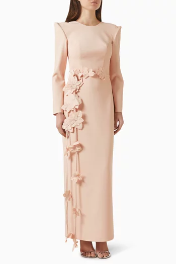 فستان بزهور بارزة وحزام