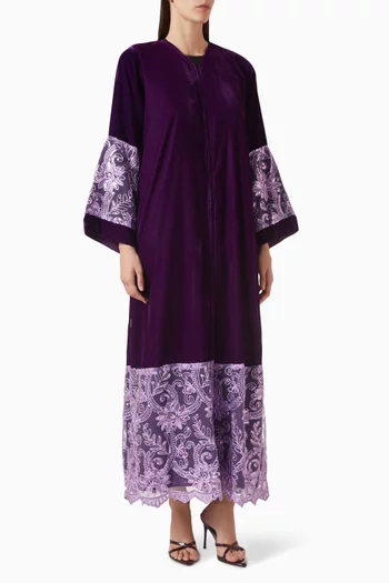 3D Embroidered Fringe Abaya in Tulle