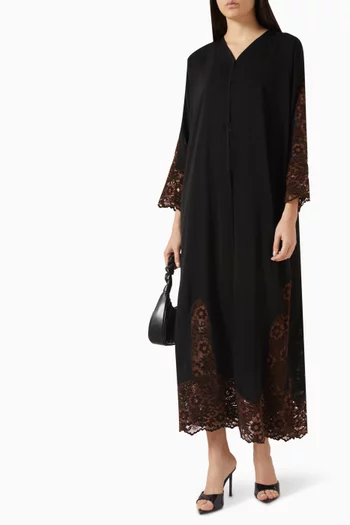 Floral-lace Abaya in Velvet