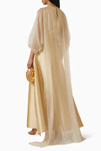 Pintuck Dress & Cape Set in Organza & Mikado