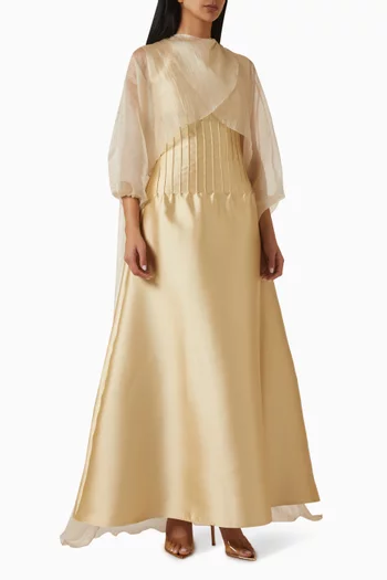 Pintuck Dress & Cape Set in Organza & Mikado