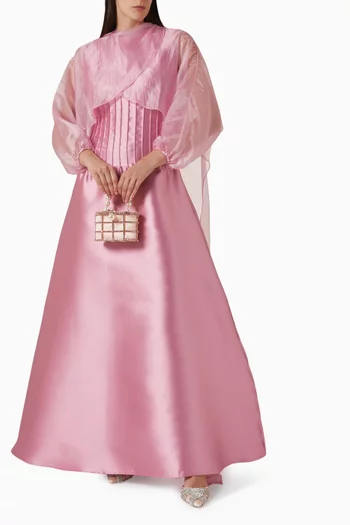 Pintuck Dress & Cape Set in Organza & Mikado
