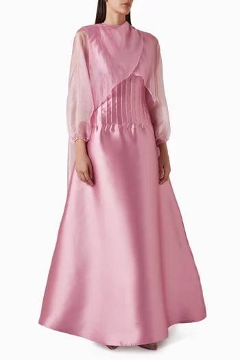 Pintuck Dress & Cape Set in Organza & Mikado