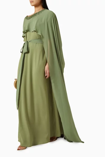 Bead-embellished Cape Dress in Chiffon