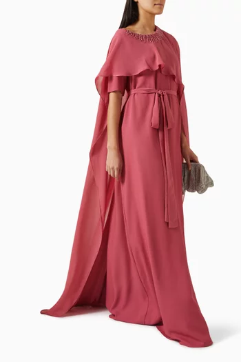 Bead-embellished Cape Dress in Chiffon