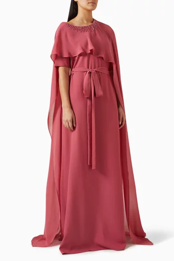 Bead-embellished Cape Dress in Chiffon
