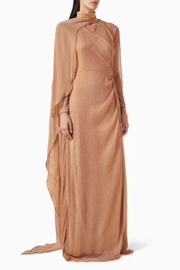 Embellished Asymmetric Cape Dress