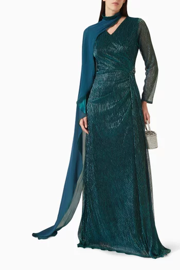 Embellished Asymmetric Cape Dress