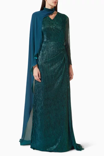 Embellished Asymmetric Cape Dress