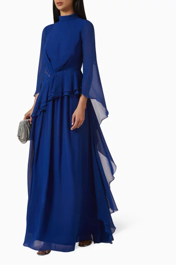 Embellished Floral-applique Dress in Chiffon