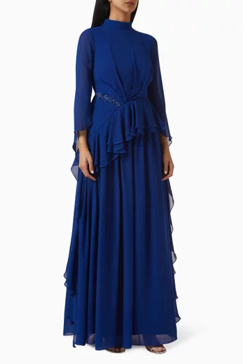 Embellished Floral-applique Dress in Chiffon