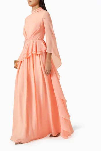 Embellished Floral-applique Dress in Chiffon