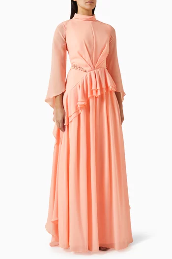 Embellished Floral-applique Dress in Chiffon