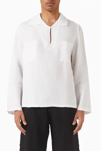 قميص بنمط جاكيت بصبغة معدنية كتان