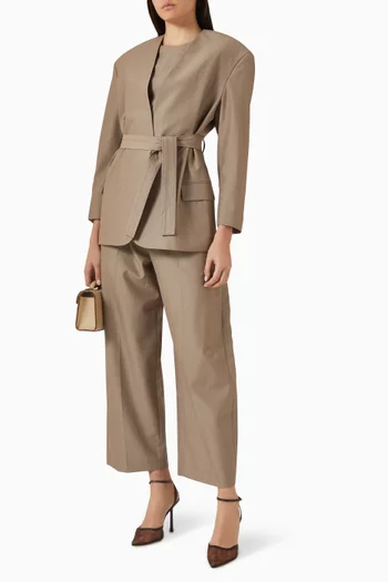 Belted Collarless Blazer