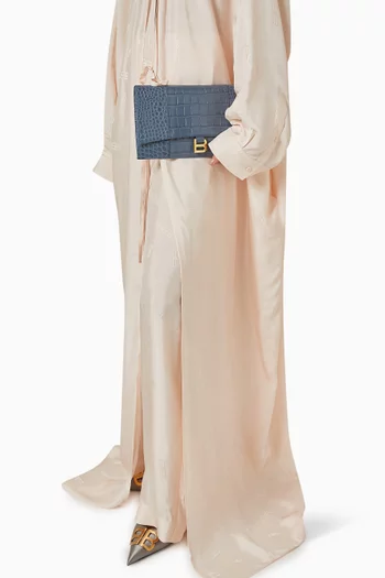 حقيبة اورجلاس رفيعة جلد عجل بنقشة جلد التمساح