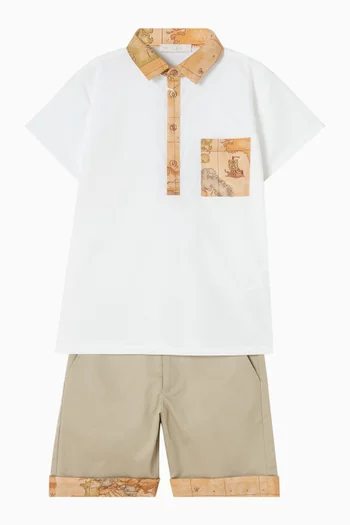 Map-print Polo T-shirt
