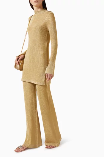 بنطال بقصة ساق واسعة قماش مضلع