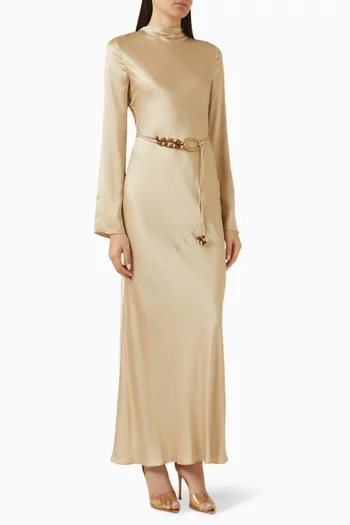 white christmas dresses La Lune Balloon Sleeve Midi Dress with Belt | Cream | Dresses