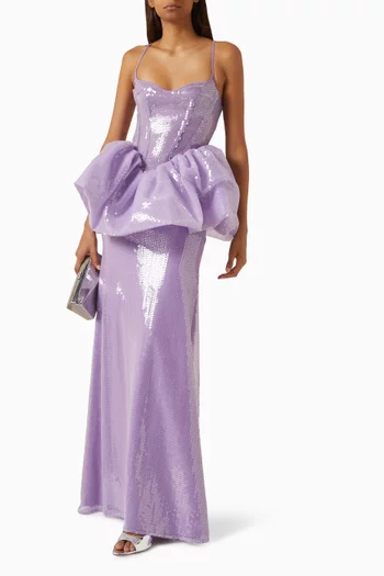 Sequin-embellished Peplum Gown