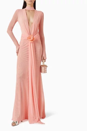 فستان سهرة مطرز بزهور بارزة