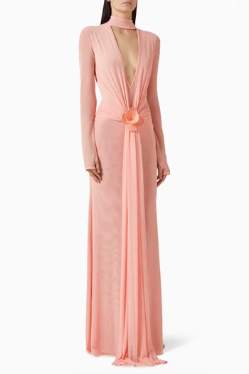 فستان سهرة مطرز بزهور بارزة