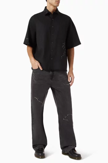 بنطال جينز جيرك بقصة واسعة من الأسفل دينم