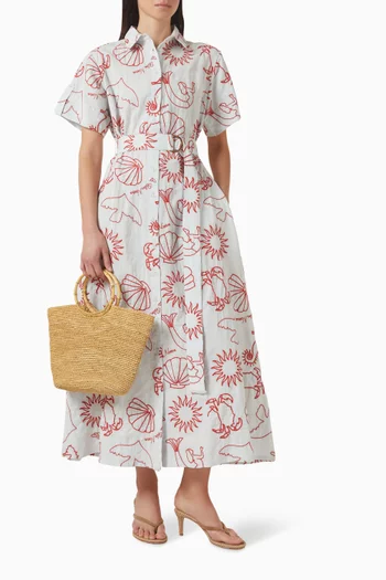 فستان توكين بحزام مزيج قطن