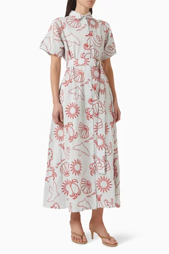 فستان توكين بحزام مزيج قطن