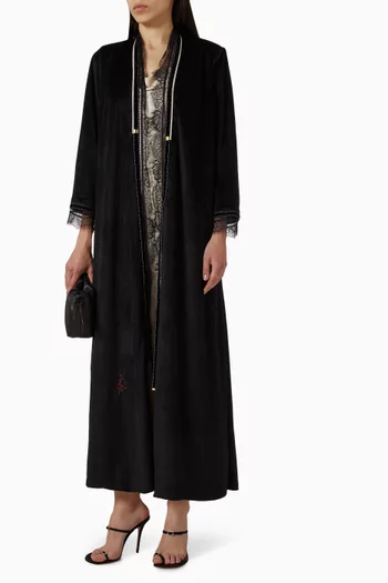 Lace-trim Abaya in Velvet