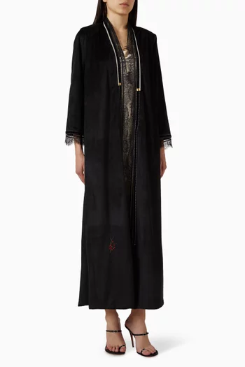 Lace-trim Abaya in Velvet