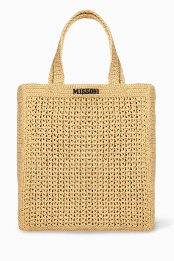 Large Tote Bag in Raffia Crochet